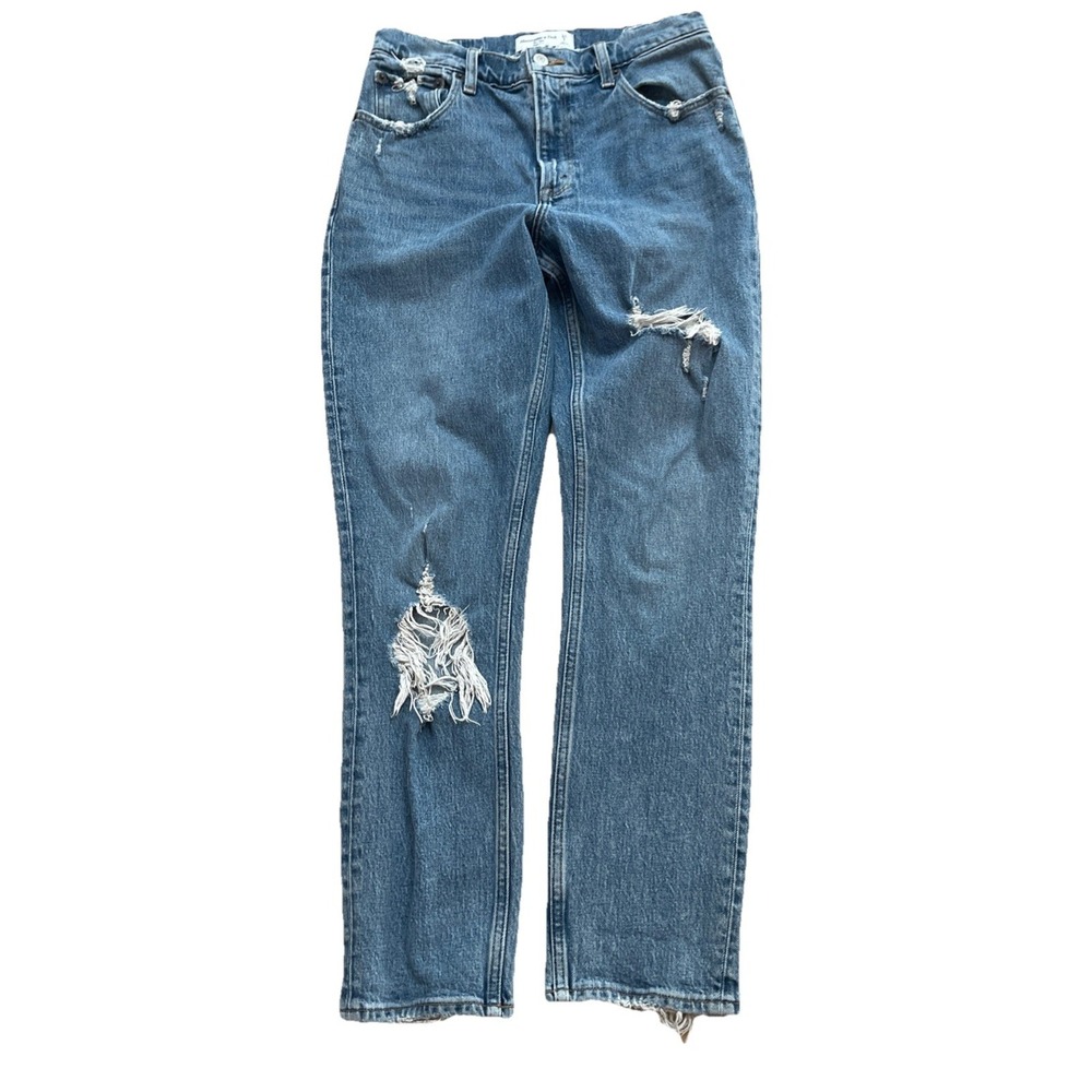 Abercrombie Fitch Mom Jeans High Rise Light Wash Denim Size 28/6L Distressed